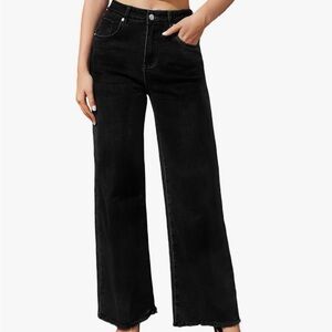 Guaile Women's Wide Leg Jeans High Waisted Strechy Black 10